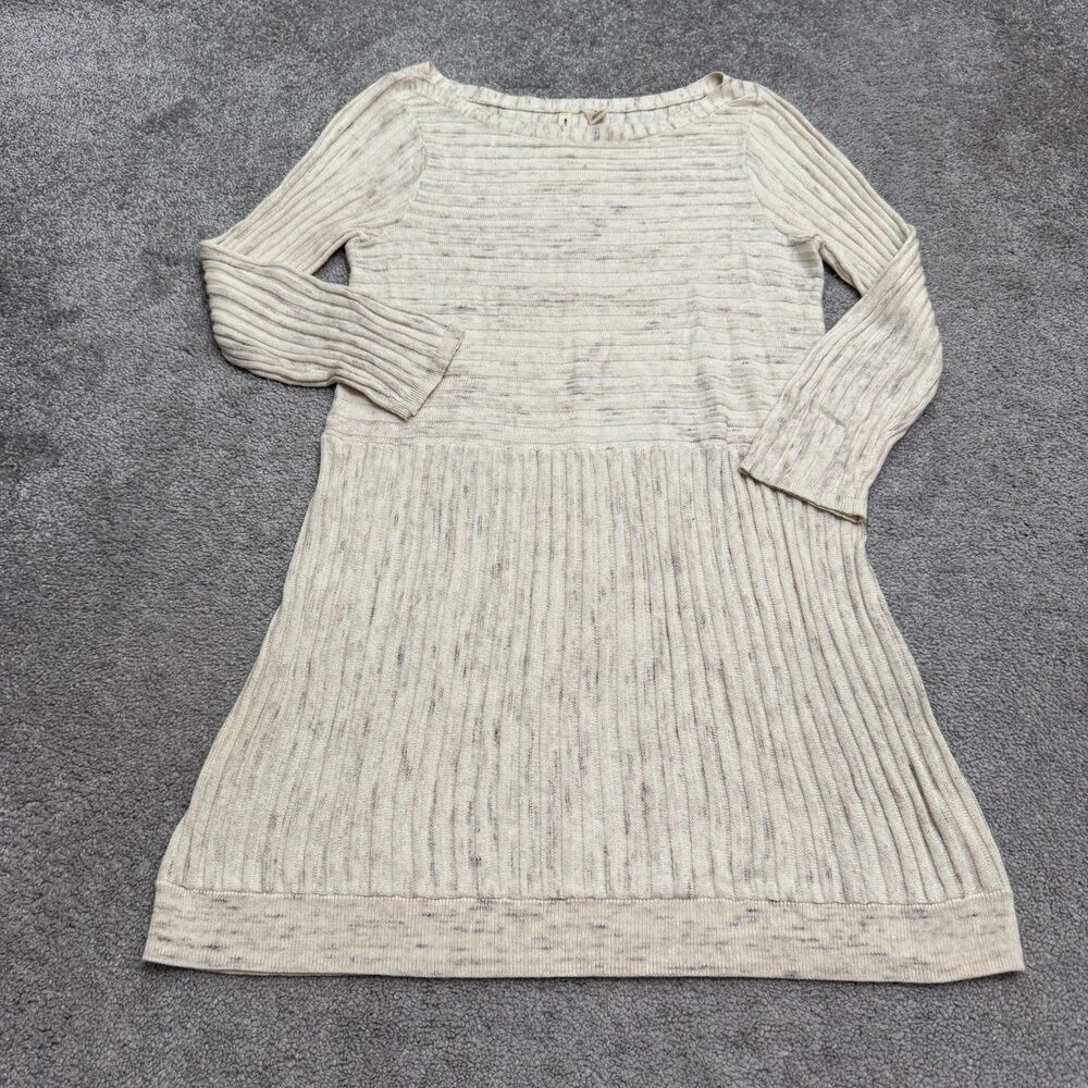 Anthropologie Moth Ribbed Knit Drop Waist Sweater Dress Women M Cream Wool Blend